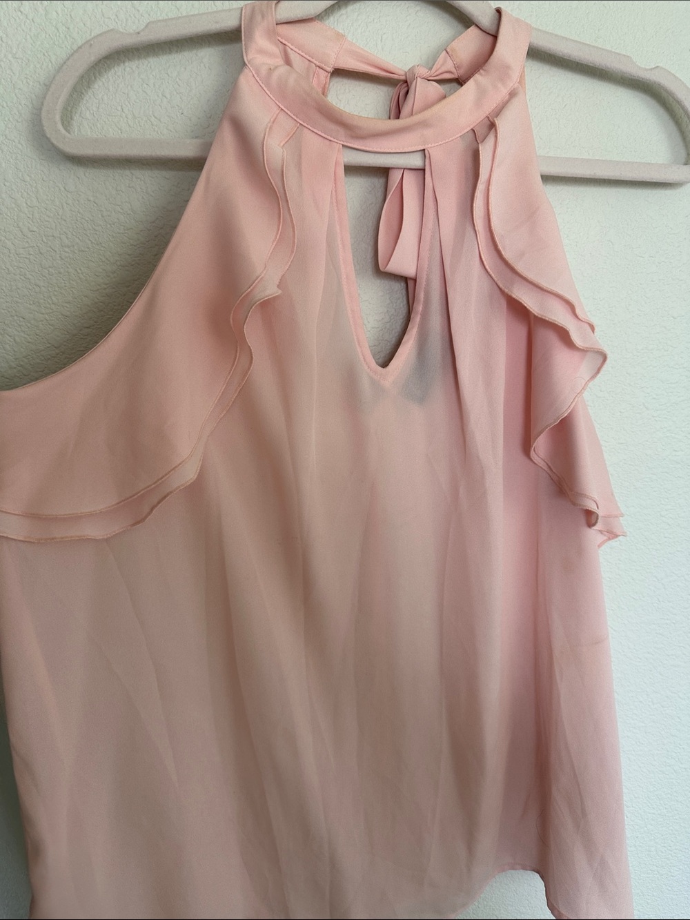 New York & Company Blush Pink Ruffle Halter Tie Neck Tank